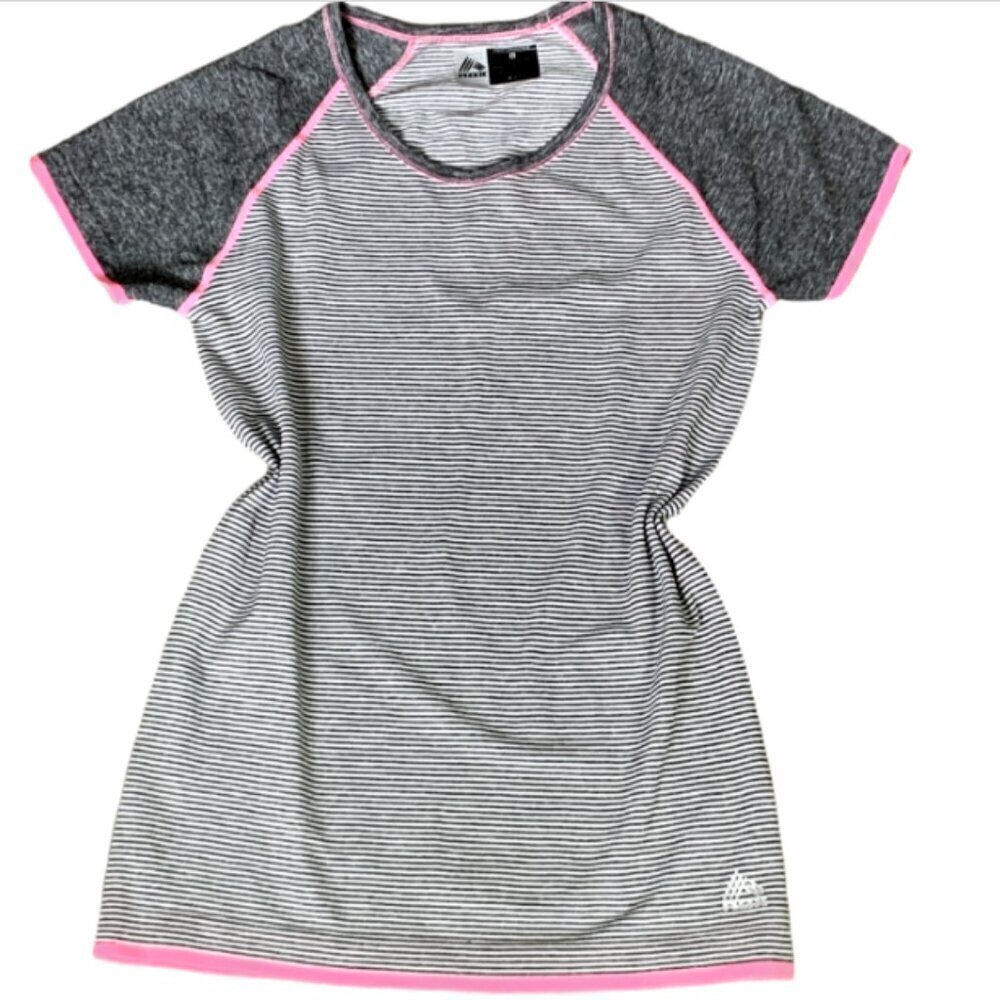 RBX Performance Stripe Gray Pink White Stretch Tee‎ Top  Sz S 40i
